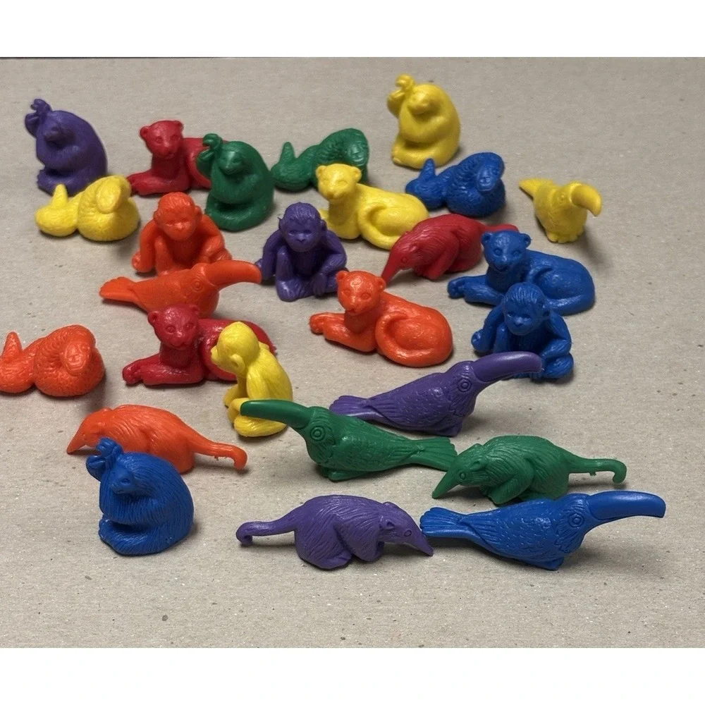 Vintage Lot Of 25 Rubber Mini Safari Animal Figures Counters Math Manipulatives
